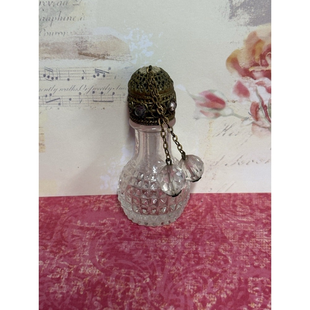 Vintage Czech Irice Perfume Bottle With Jeweled Top and Two Charms